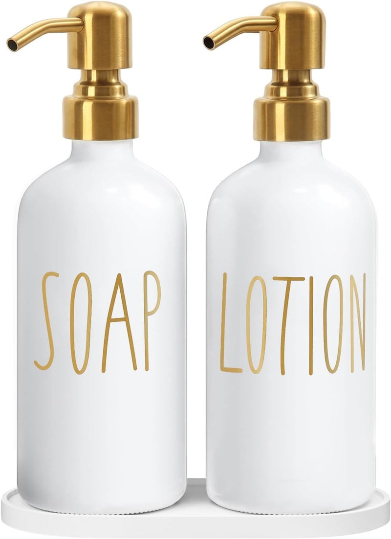 MOMEEMO Bathroom Soap Dispenser Set, Contains Lotion and Hand Soap Dispenser, Suitable for Bathroom Decor. (White) - Image 1